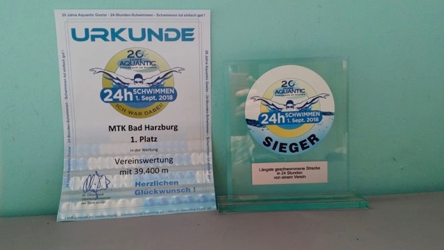 Urkunde 24 Stunden Schwimmen